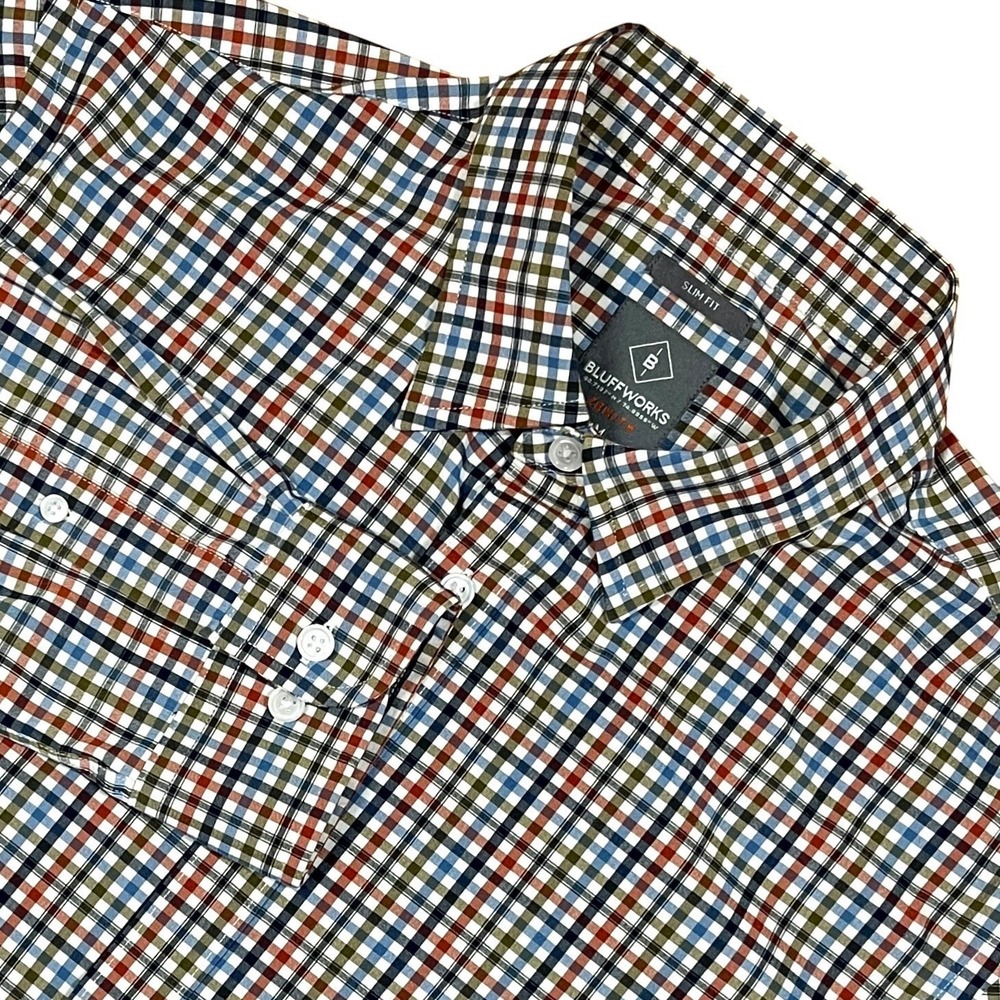 Bluffworks Zenith Button Down Shirt Mens M Slim Fit Check Performance Stretch